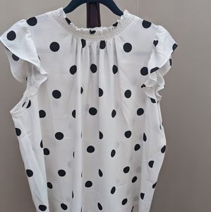 LOFT Polka Dot High Neck Flutter Sleeve Blouse